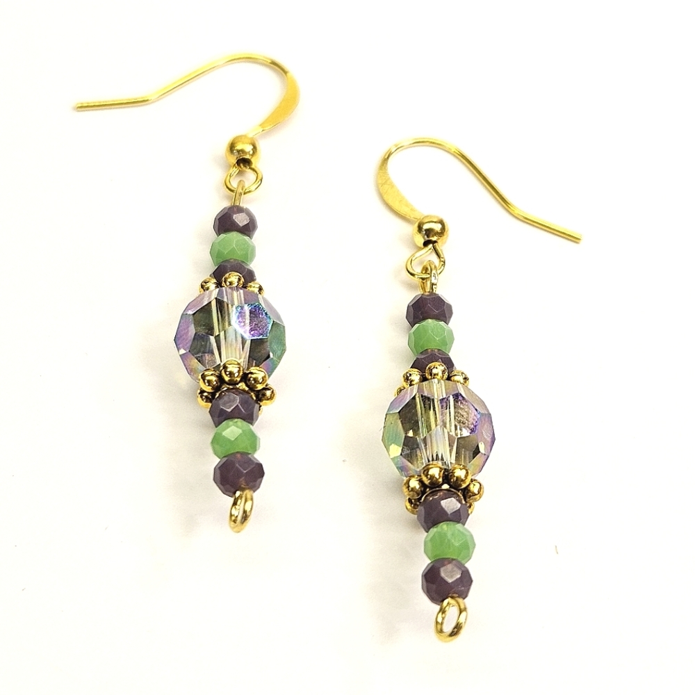 Green and Purple Beaded Earrings